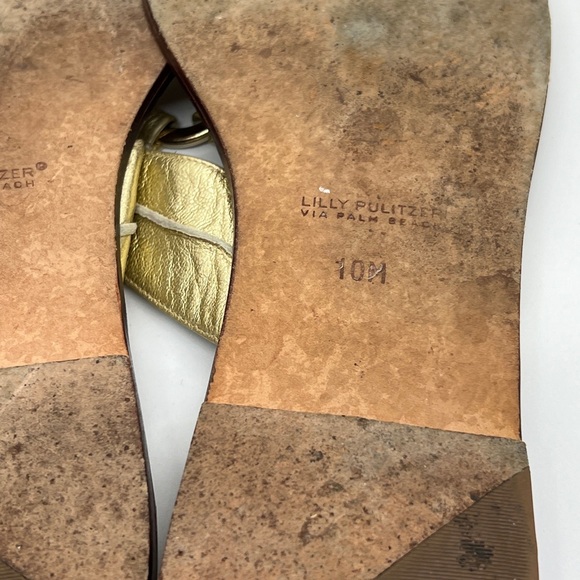 Lilly Pulitzer Via Palm Beach Leather Sandals Gold with Gold Ring 10 M - Picture 9 of 9